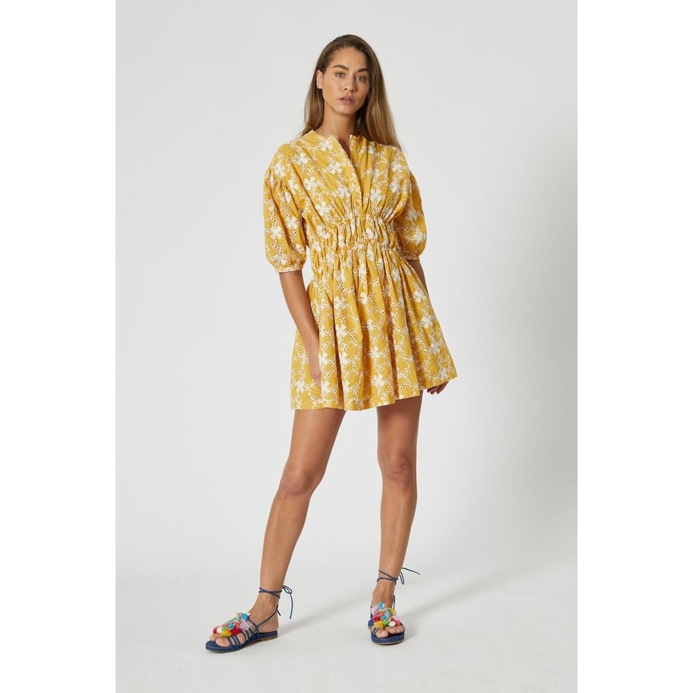 The Shirt Rochelle Behrens‎ Dress Womens Small Puff Sleeve Floral Mini Eyelet